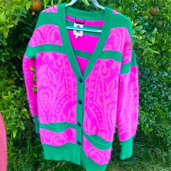 Juicy Couture Women’s Oversized Cardigan Angora Pink and Green Sweater XS/S - Picture 2 of 13